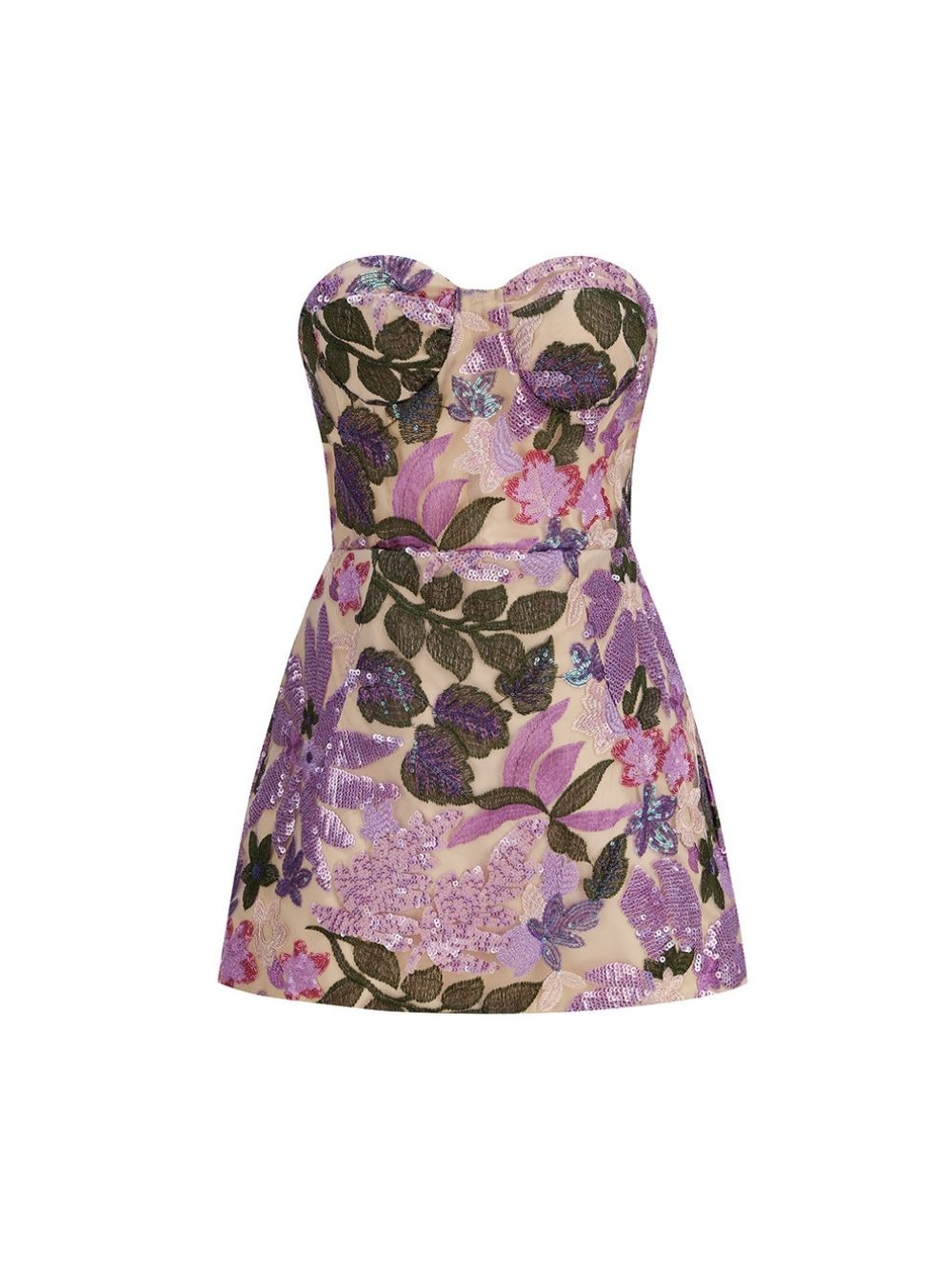 Martine Strapless Flower Sequin Embroidery Mini Dress - OWNCI