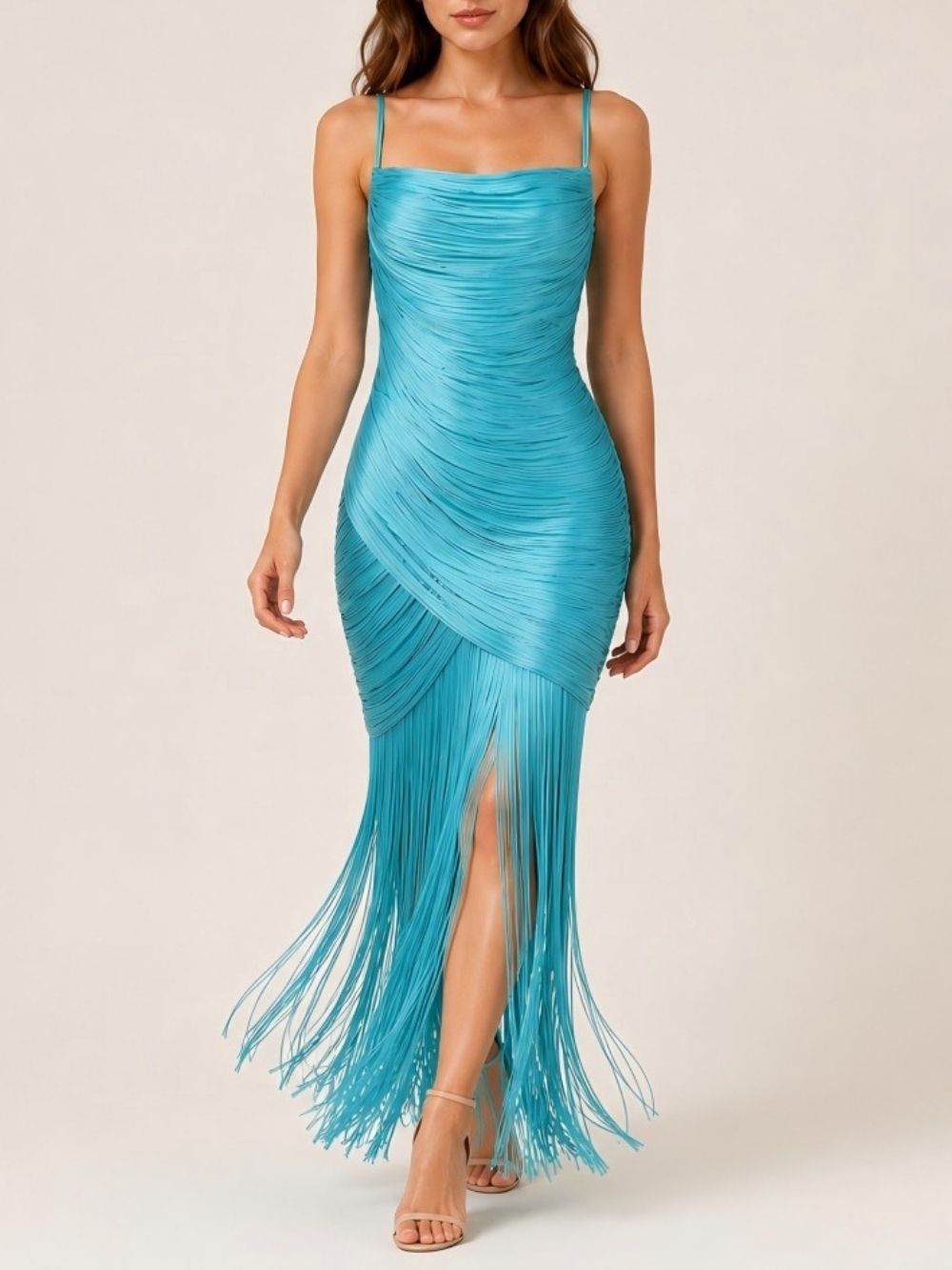 Mane Blue Spaghetti Tassel Maxi Dress - OWNCI Mane Blue Spaghetti Tassel Maxi Dress - OWNCI