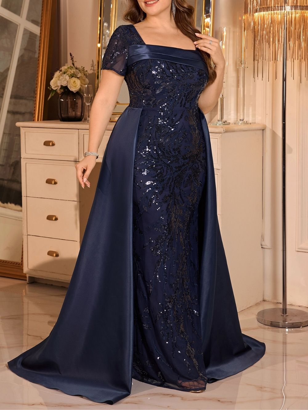 Mardea Navy Sequin Plus Size Maxi Dress - OWNCI