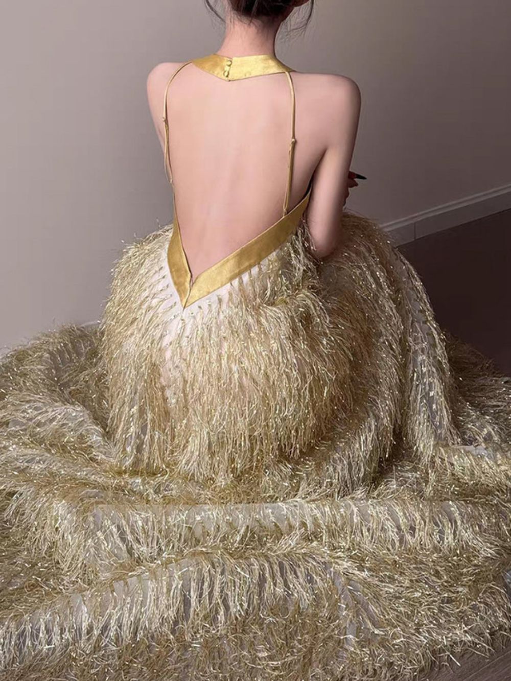 Martirio Gold Halter Maxi Dress - OWNCI Martirio Gold Halter Maxi Dress - OWNCI