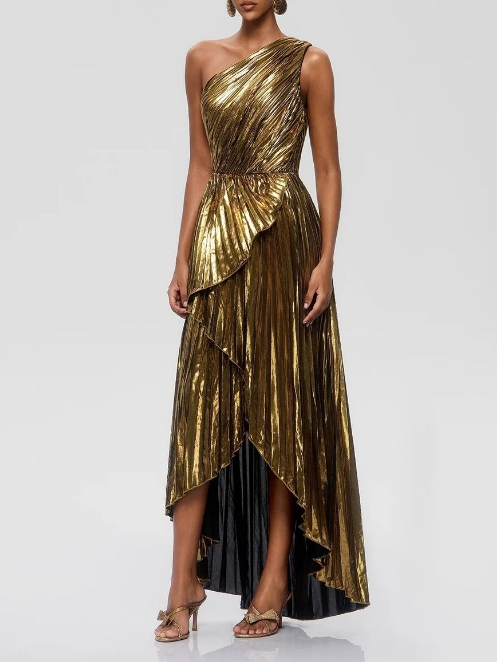 9eec5bff9db634fecbfbd3a04deee95d Galena One Shoulder Pleated Metallic Dress