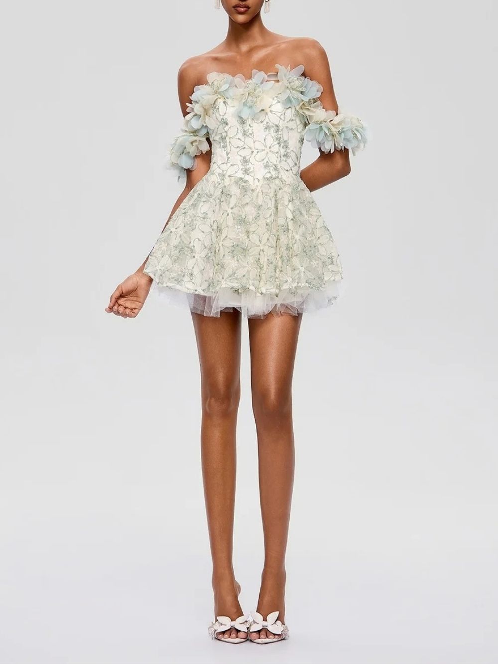 Fredrica Off Shoulder Flower Sequin Mini Dress - OWNCI Fredrica Off Shoulder Flower Sequin Mini Dress - OWNCI