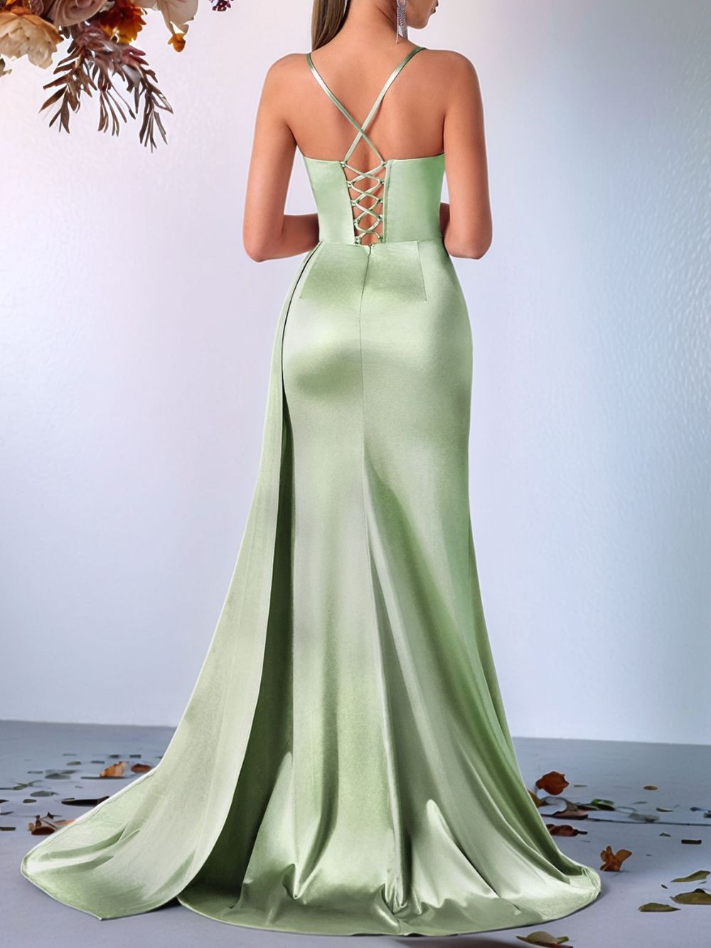 Maruca Spaghetti Ruched Slit Maxi Dress - OWNCI