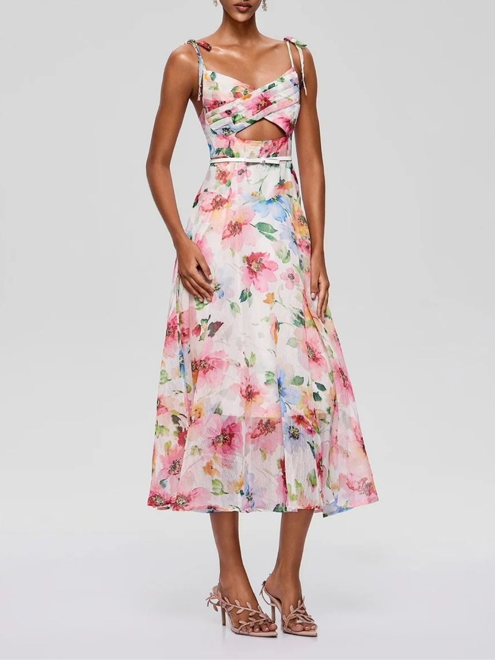 Walric Spaghetti Cutout Floral Midi Dress - OWNCI Walric Spaghetti Cutout Floral Midi Dress - OWNCI