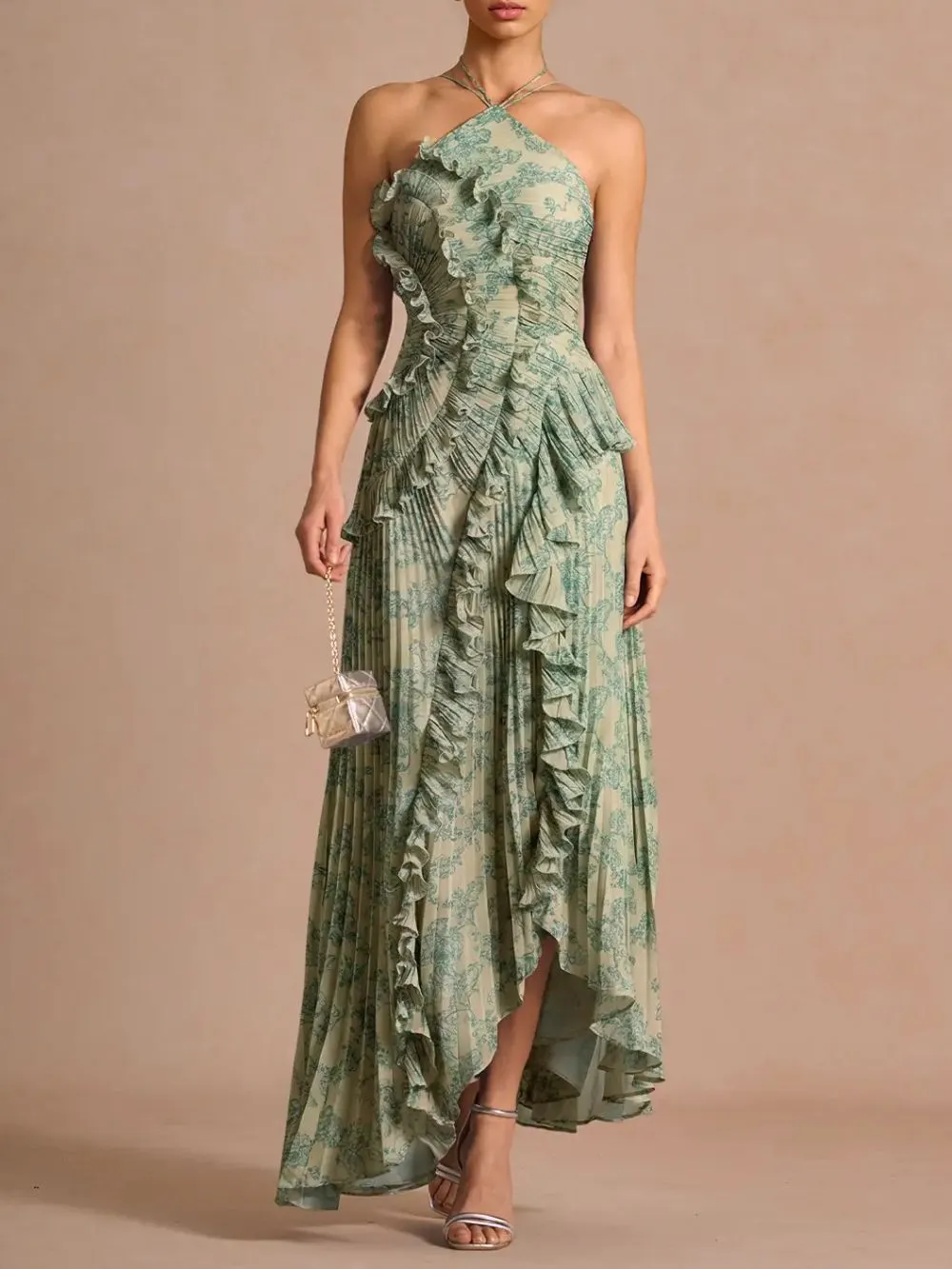 Finneas Platinum Teal Halter Pleated Maxi Dress - OWNCI Finneas Platinum Teal Halter Pleated Maxi Dress - OWNCI