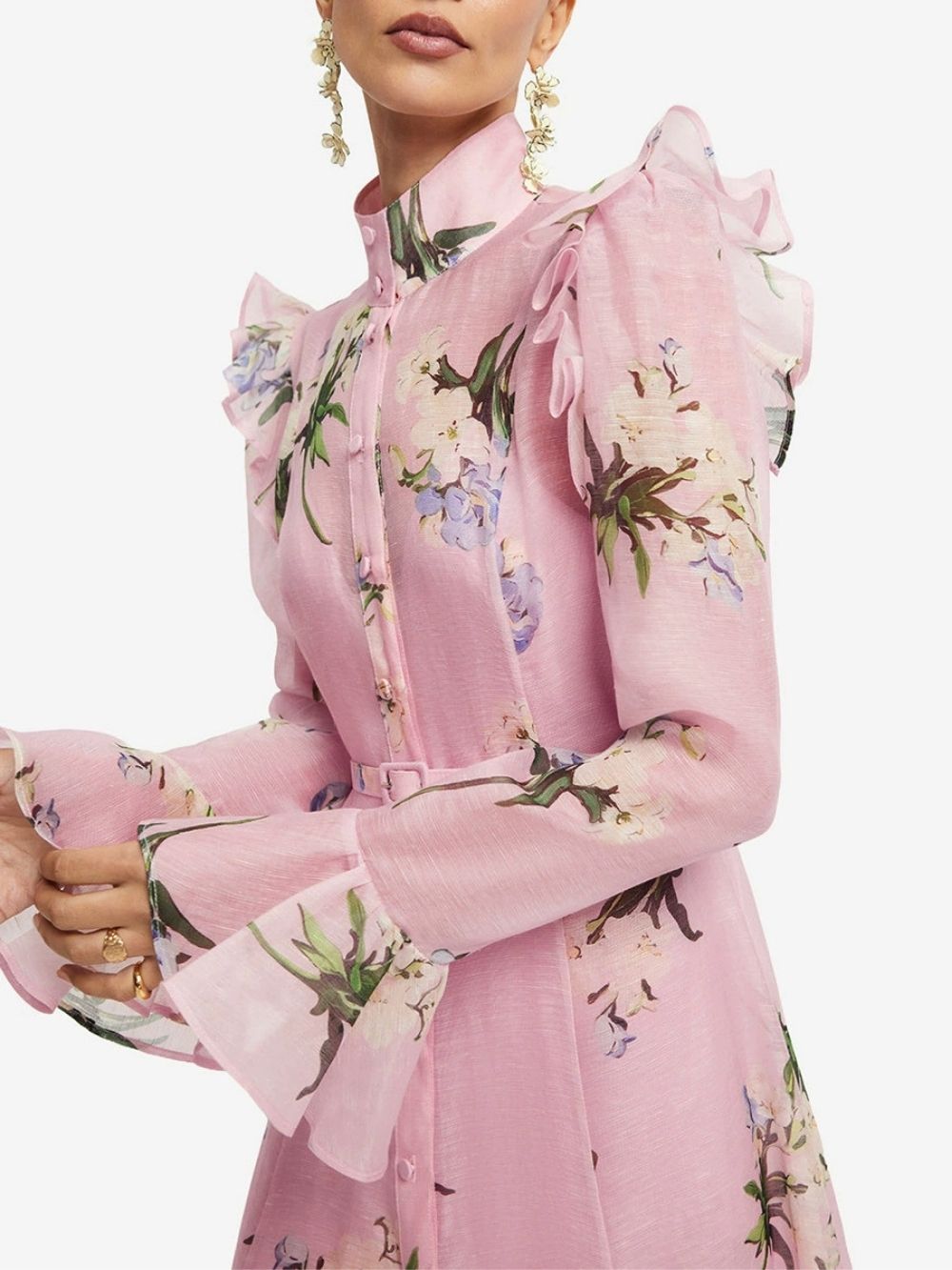 Marlee Pink Long Sleeve Floral Midi Dress - OWNCI Marlee Pink Long Sleeve Floral Midi Dress - OWNCI