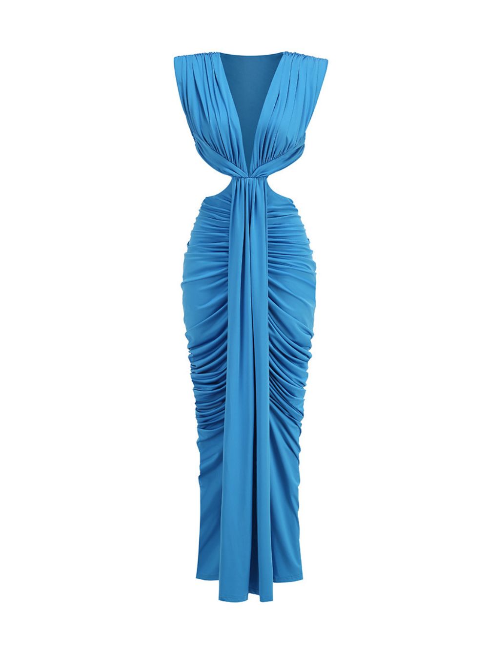 Mali Blue Ruched Cutout Maxi Dress - OWNCI Mali Blue Ruched Cutout Maxi Dress - OWNCI