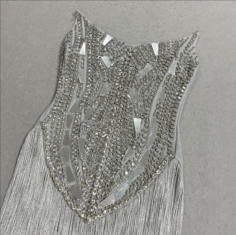 Marlen Strapless Diamante Tassel Maxi Dress - OWNCI Marlen Strapless Diamante Tassel Maxi Dress - OWNCI
