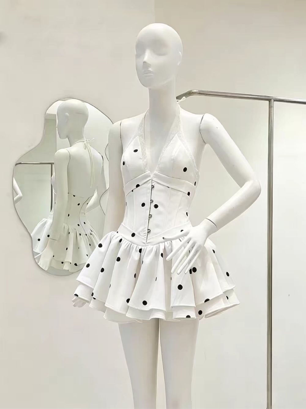 Malya White Halter Dot Mini Dress - OWNCI Malya White Halter Dot Mini Dress - OWNCI