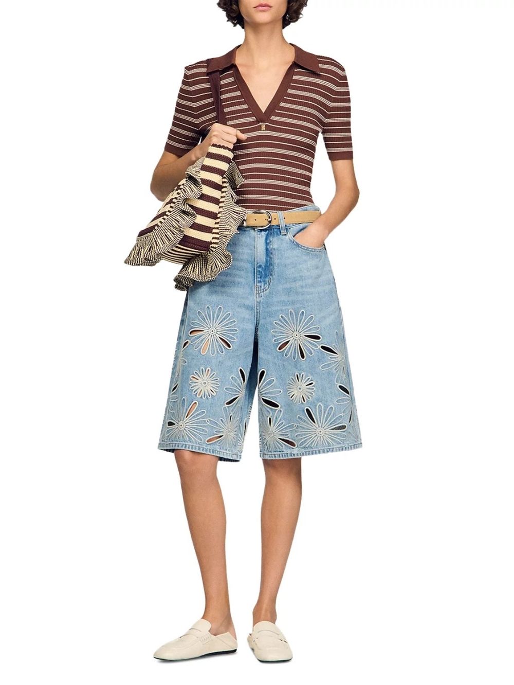 Embroidered Denim Bermuda Shorts in Blue Jean - OWNCI