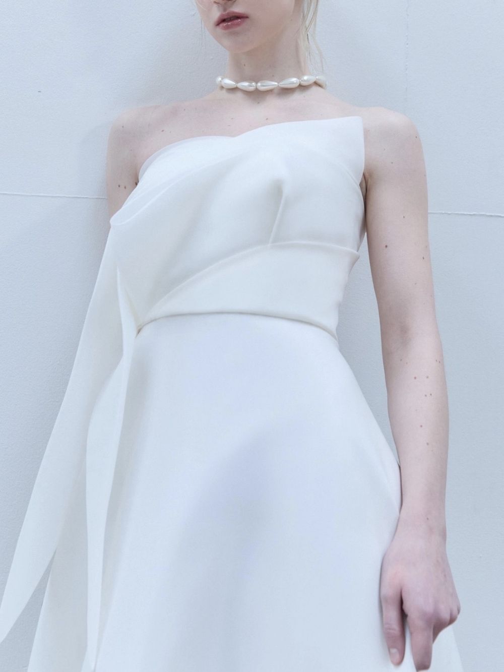 Barbara French Satin Strapless Maxi Dress - White