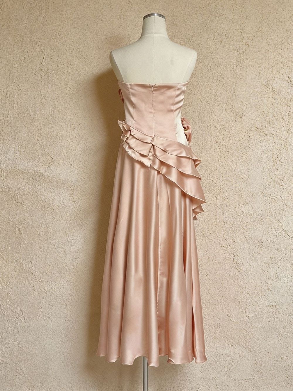 a3f41c3f537a7dee361c092f97be9a15 Margielyn Strapless Flower Ruffle Satin Maxi Dress