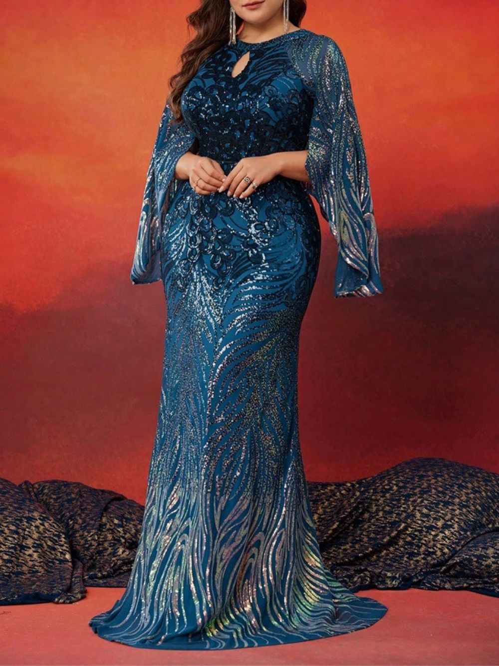 Maren Blue Sequin Plus Size Maxi Dress - OWNCI Maren Blue Sequin Plus Size Maxi Dress - OWNCI