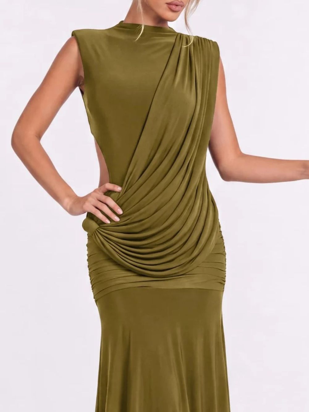 Xamirae Sleeveless Draped Maxi Dress In Green - OWNCI Xamirae Sleeveless Draped Maxi Dress In Green - OWNCI