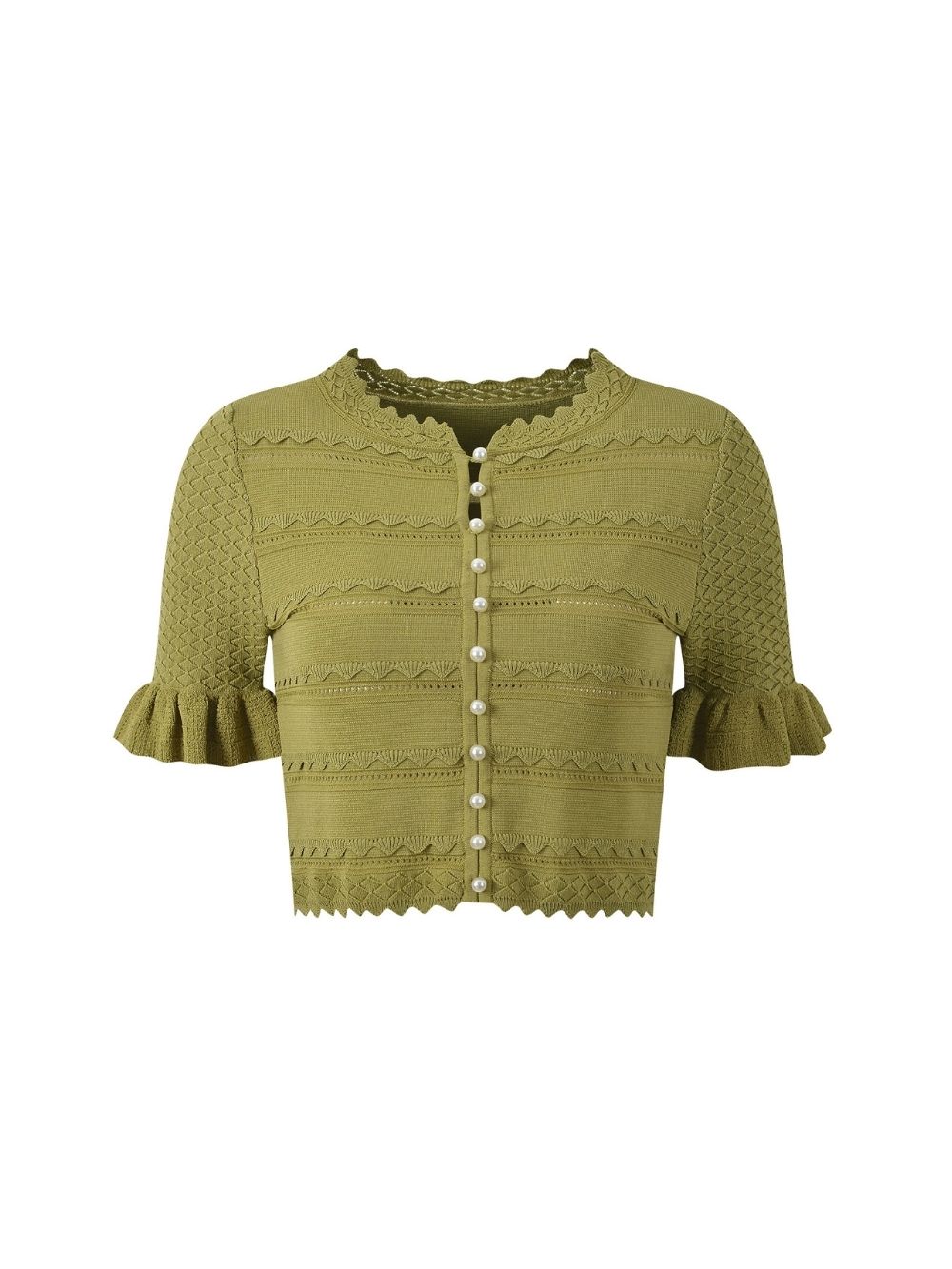 Cropped Ruffled Sleeve Cardigan - OWNCI Cropped Ruffled Sleeve Cardigan - OWNCI