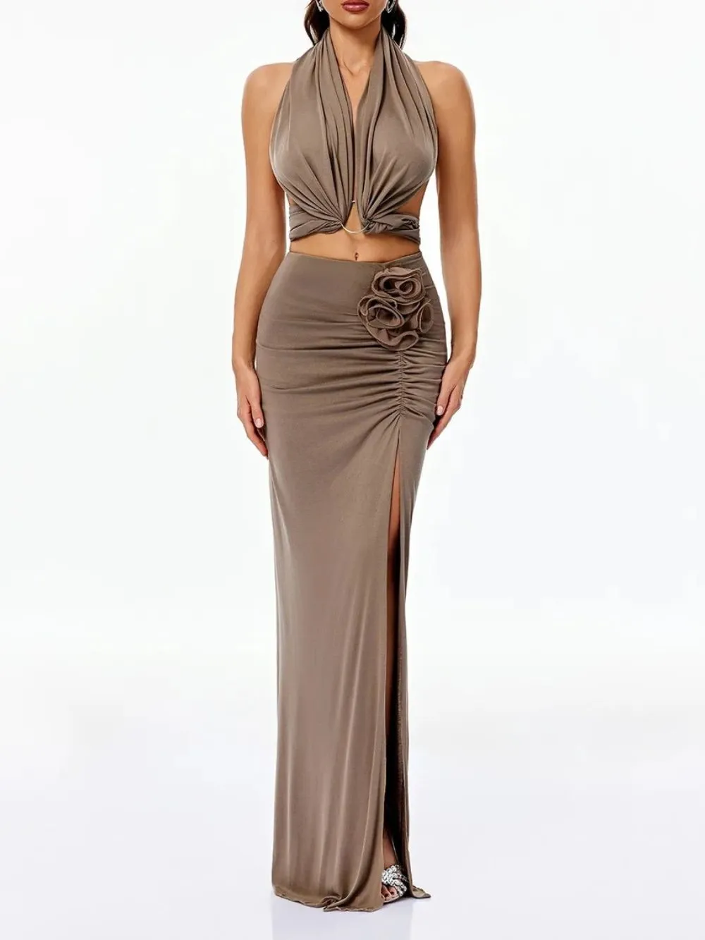 Cormyra Backless Ruched Split Skirt Set - OWNCI Cormyra Backless Ruched Split Skirt Set - OWNCI