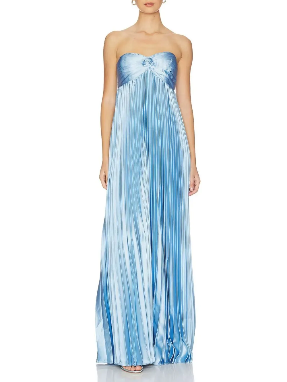 Maryam Blue Satin Strapless Pleated Maxi Dress - OWNCI Maryam Blue Satin Strapless Pleated Maxi Dress - OWNCI