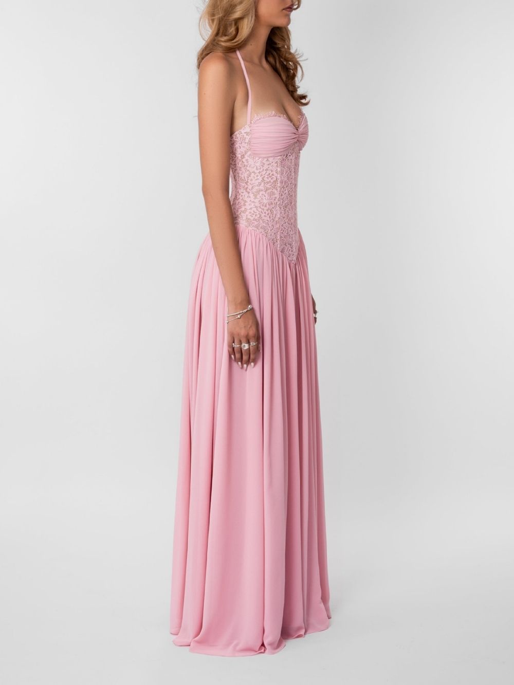Masaaki Pink Halter Lace Maxi Dress - OWNCI Masaaki Pink Halter Lace Maxi Dress - OWNCI