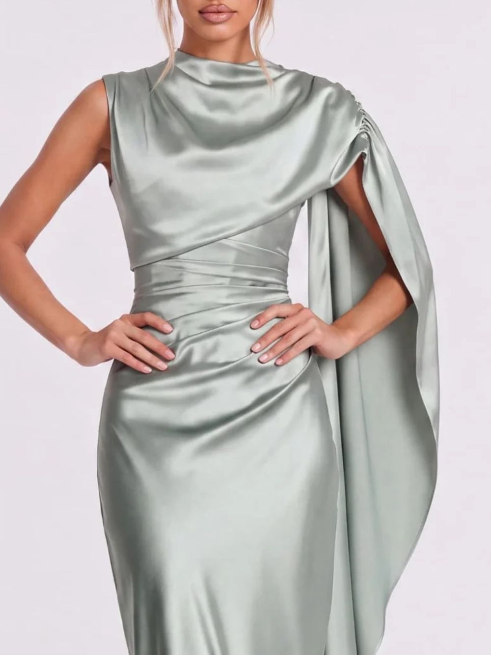 Tazuren Cape Satin Lace Up Maxi Dress - OWNCI Tazuren Cape Satin Lace Up Maxi Dress - OWNCI