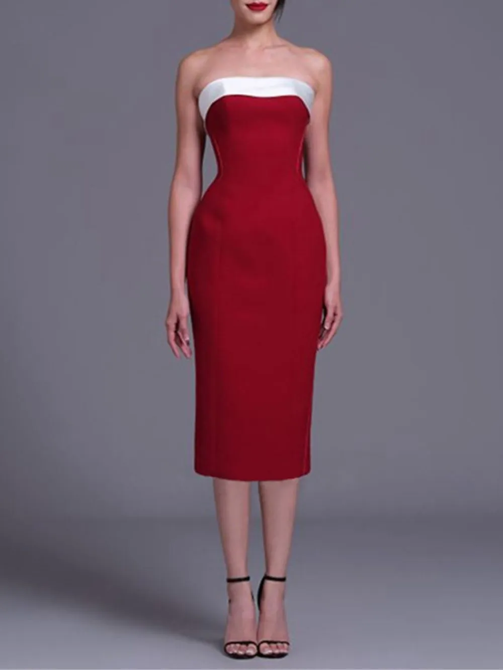 a77e15267cc432588bf8c8667d0a8213 Mallory Red Strapless Midi Dress