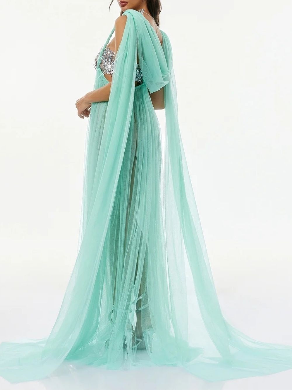 Gefen Cape Sleeve Crystal Tulle Dress Set - OWNCI