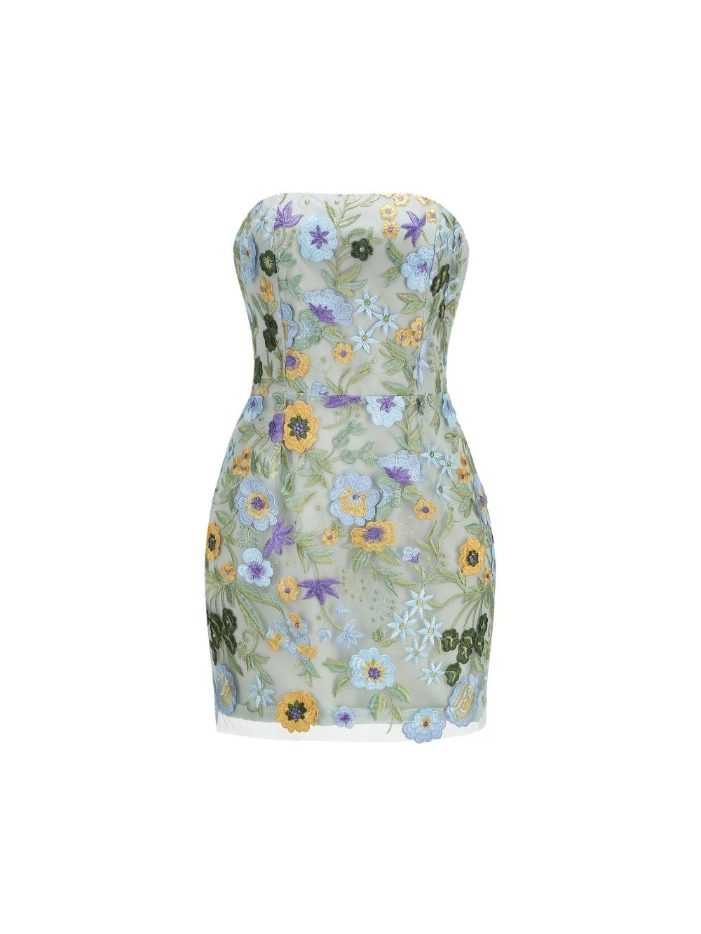 Malou Green Strapless Flower Embroidery Mini Dress - OWNCI