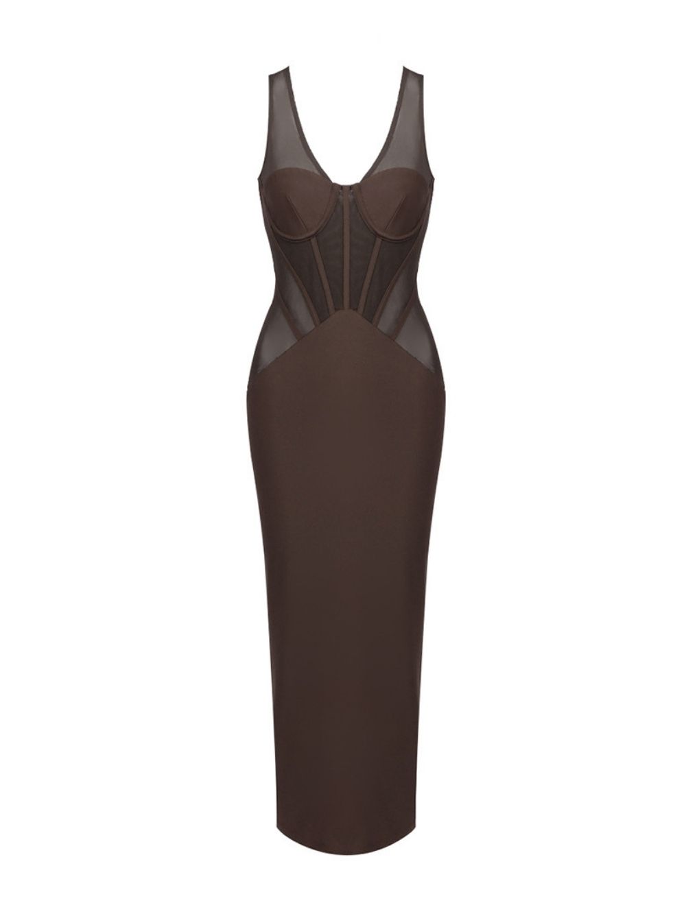 Mars Brown Corset Mesh Midi Dress - OWNCI Mars Brown Corset Mesh Midi Dress - OWNCI