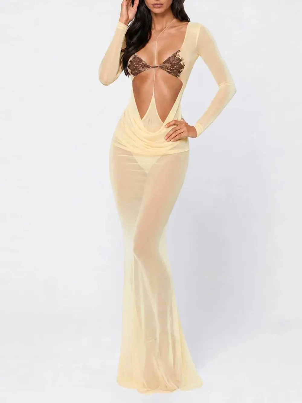Nexoria Cowl Neck Mesh Maxi Dress - OWNCI Nexoria Cowl Neck Mesh Maxi Dress - OWNCI
