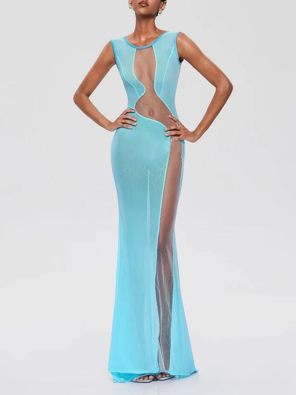 Furaira Sleeveless See Through Maxi Dress In Sky Blue - OWNCI