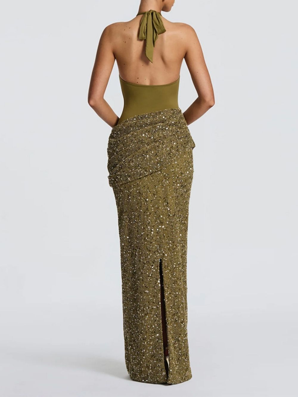 Matat Green Halter Sequin Maxi Dress - OWNCI