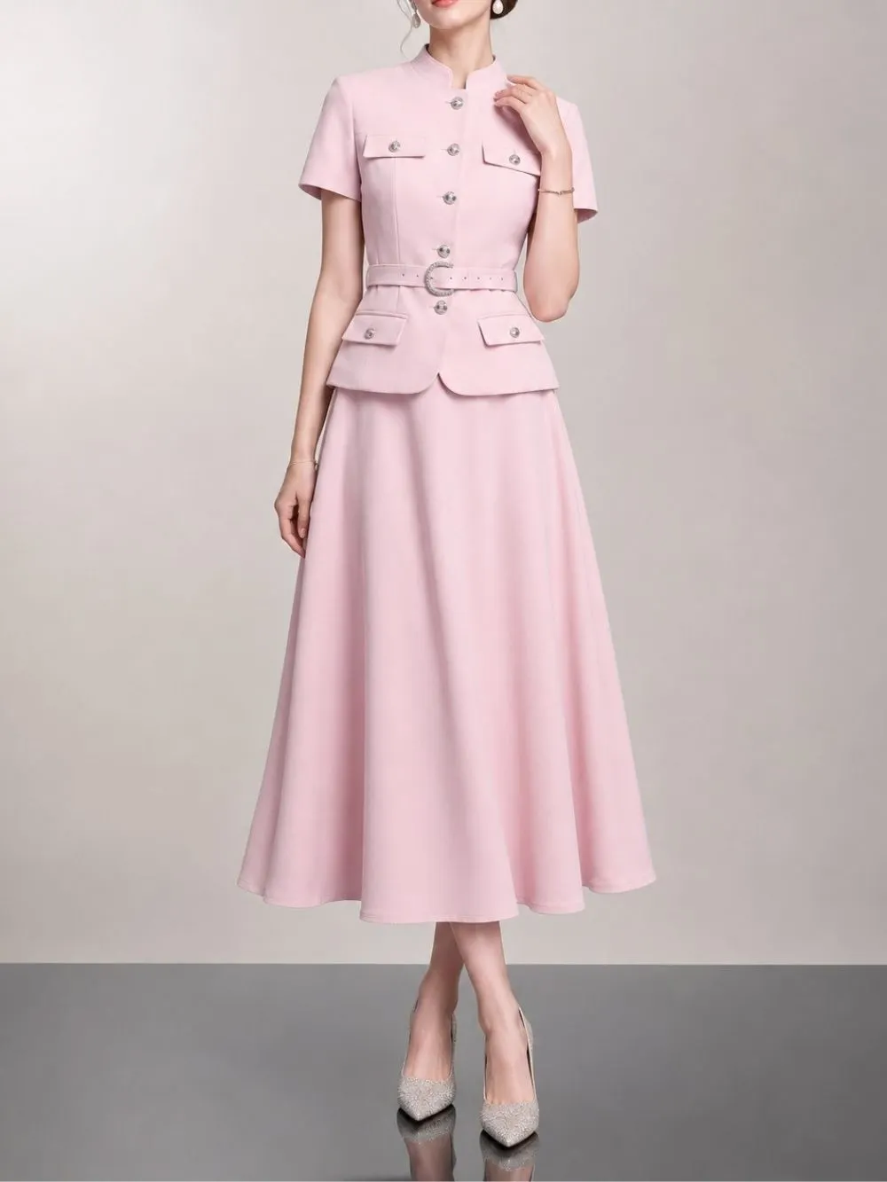 Maryam Pink Short Sleeve Midi Dress - OWNCI Maryam Pink Short Sleeve Midi Dress - OWNCI