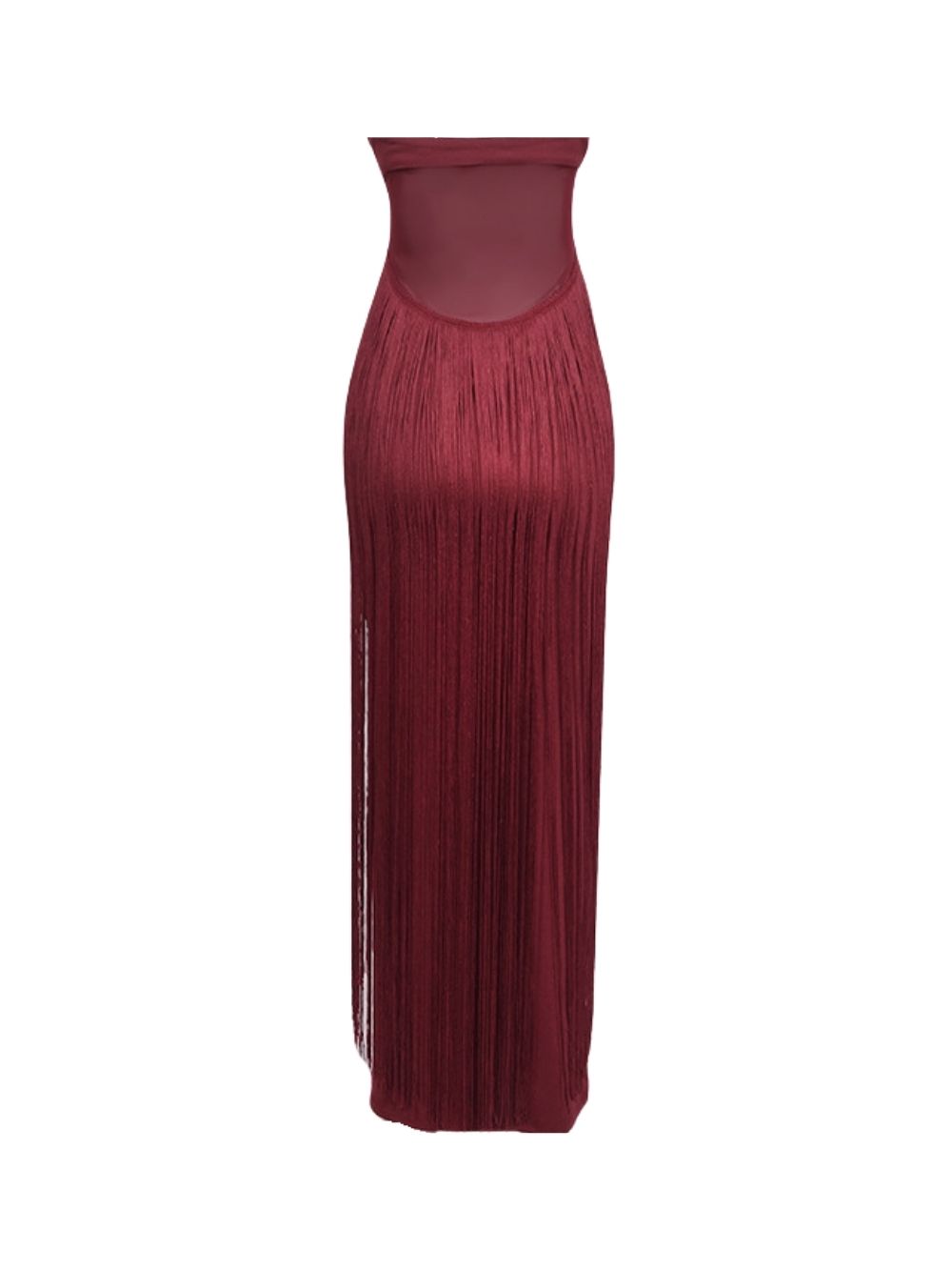 Maritta Wine Strapless Tassel Maxi Dress - OWNCI