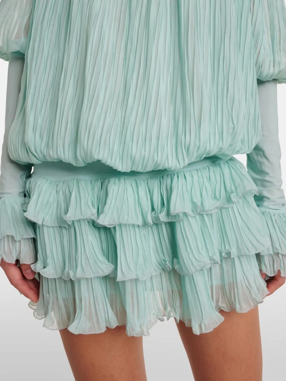 b0467ad7806a5c11700ed76ef15e0573 Manon Mint Long Sleeve Pleated Mini Dress