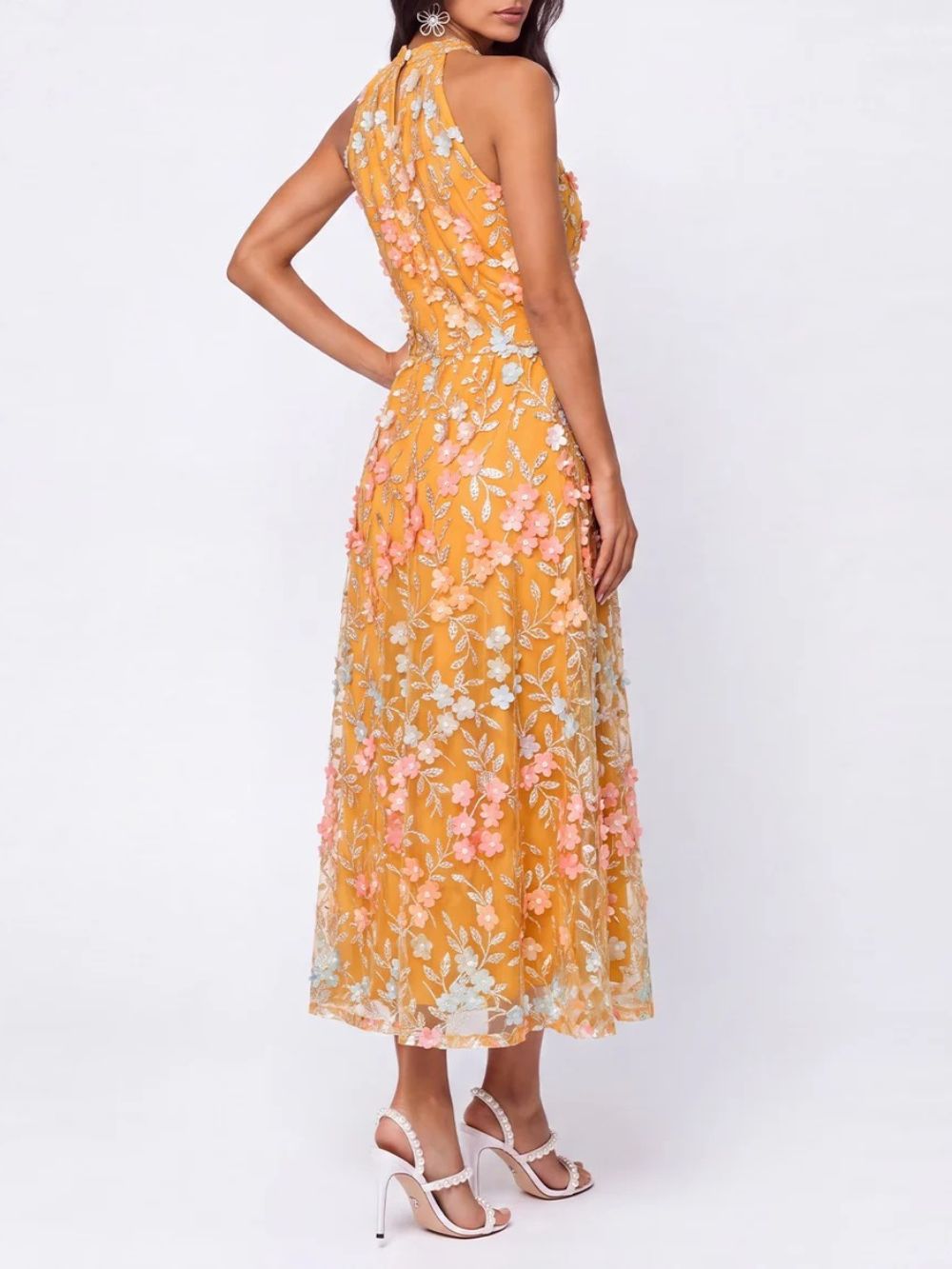 Phaelor Halterneck Flower Sequin Midi Dress - OWNCI