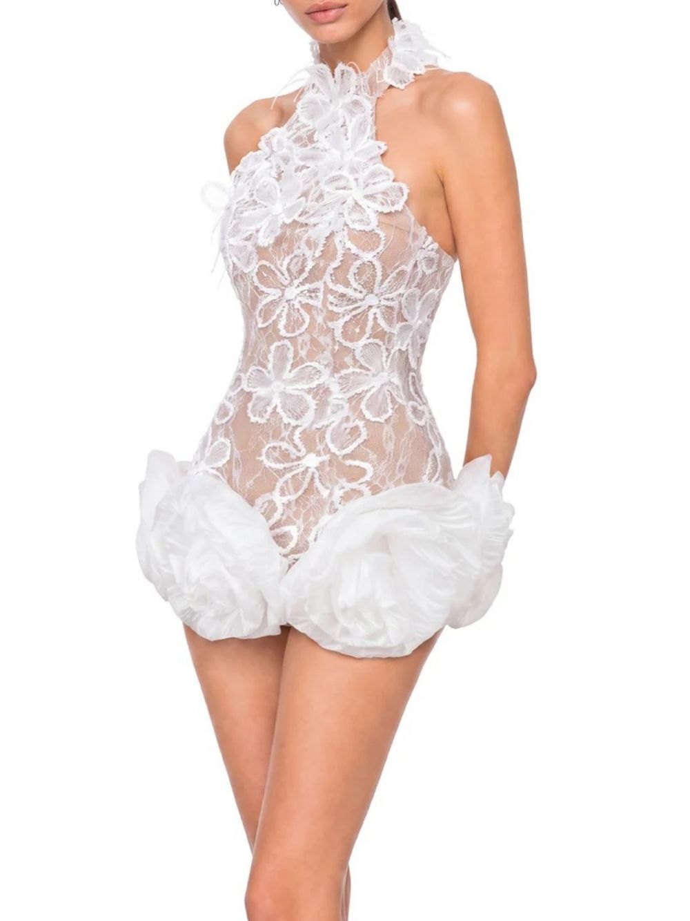 Ulanne Flower Lace Mini Dress In White - OWNCI Ulanne Flower Lace Mini Dress In White - OWNCI