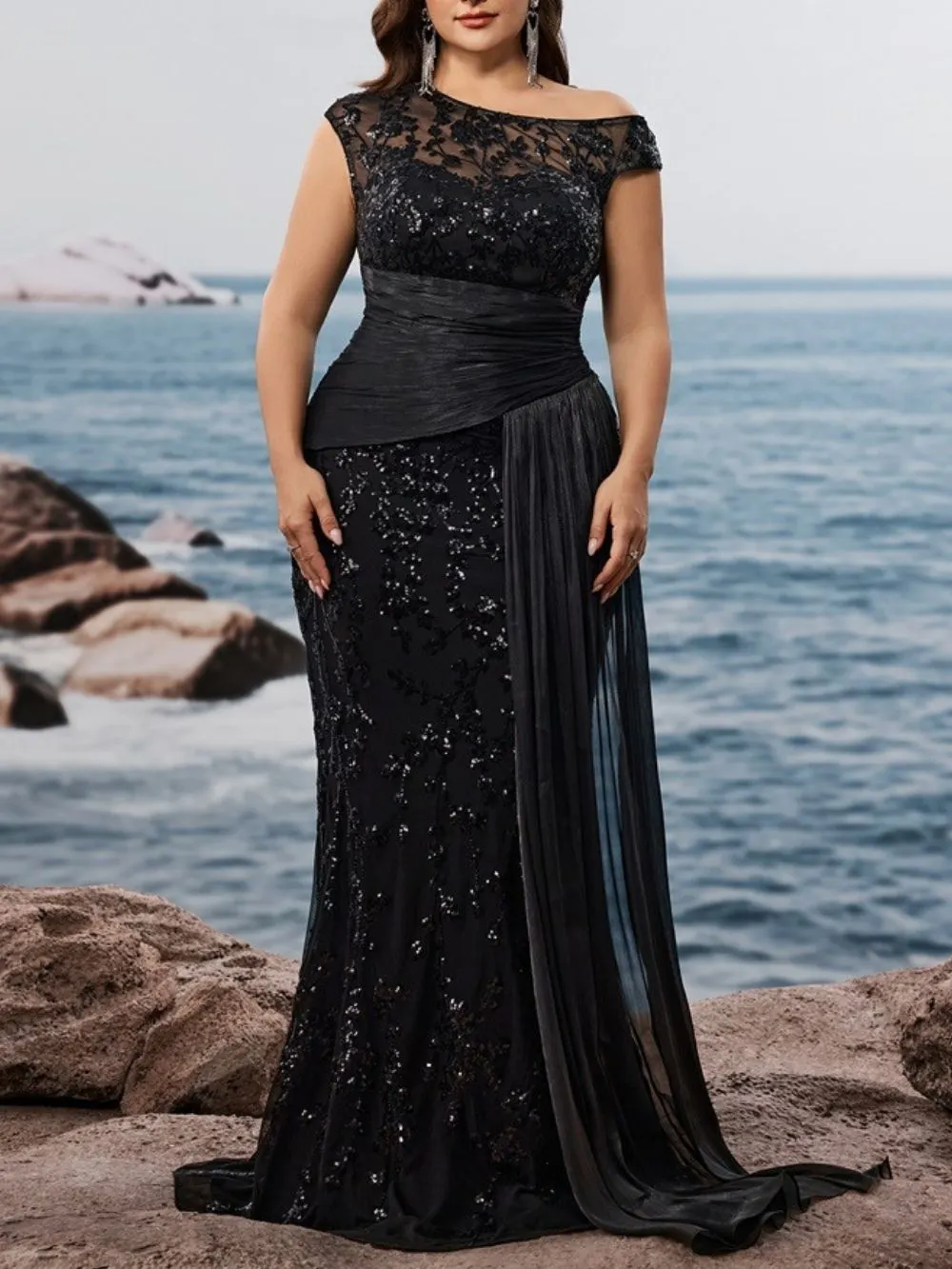 Mare Black Sequin Plus Size Maxi Dress - OWNCI Mare Black Sequin Plus Size Maxi Dress - OWNCI