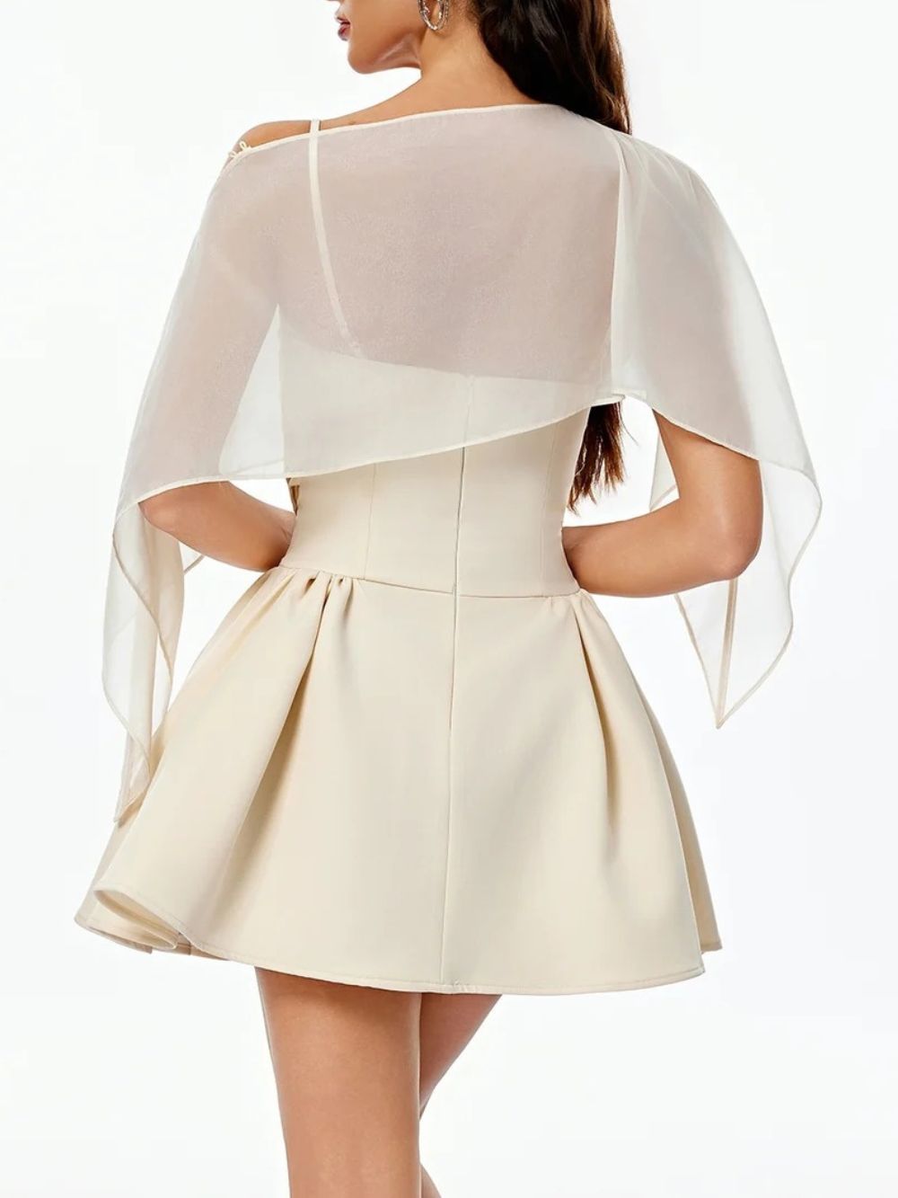 Yaven Spaghetti Cape Flared Mini Dress - OWNCI