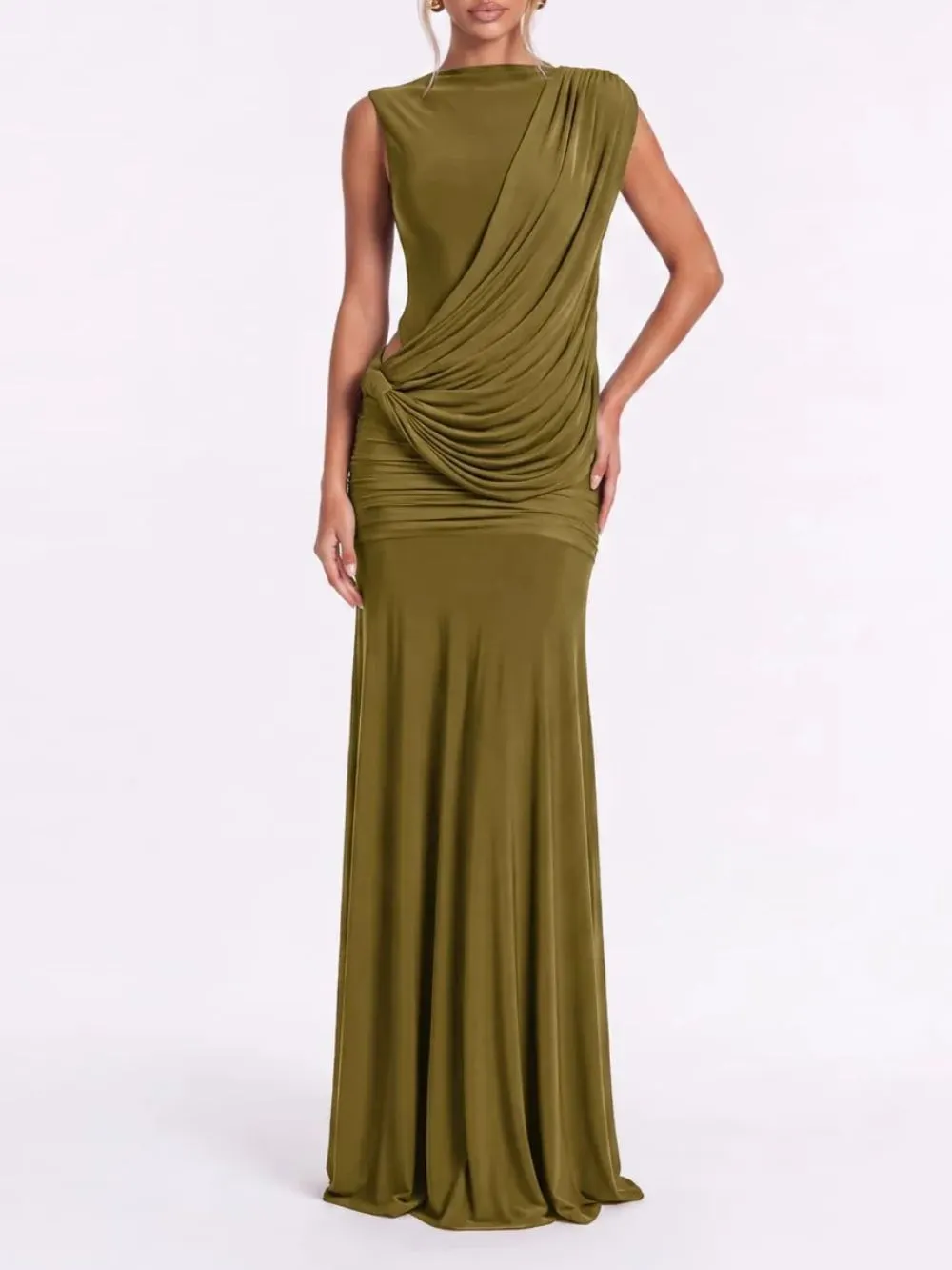 Xamirae Sleeveless Draped Maxi Dress In Green - OWNCI Xamirae Sleeveless Draped Maxi Dress In Green - OWNCI