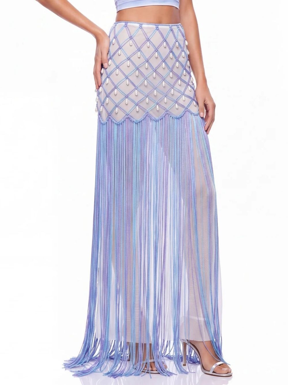 Trevianx Fringe Crystal Mesh Skirt - OWNCI Trevianx Fringe Crystal Mesh Skirt - OWNCI