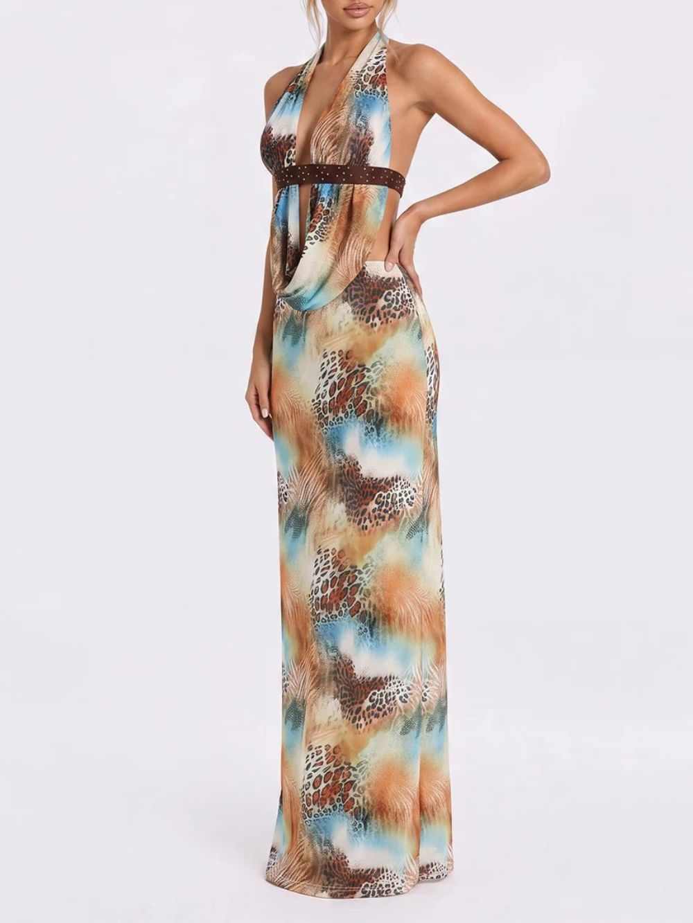 Qyronel Cowl Neck Leopard Skirt Set - OWNCI Qyronel Cowl Neck Leopard Skirt Set - OWNCI
