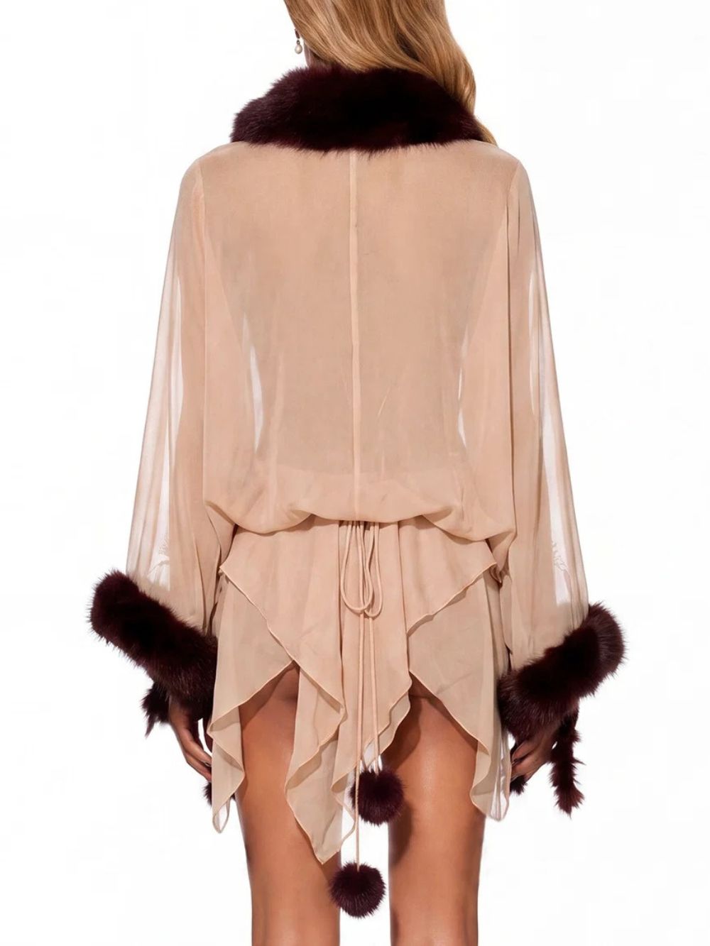 Jasmor V Neck Faux Fur Mini Dress - OWNCI