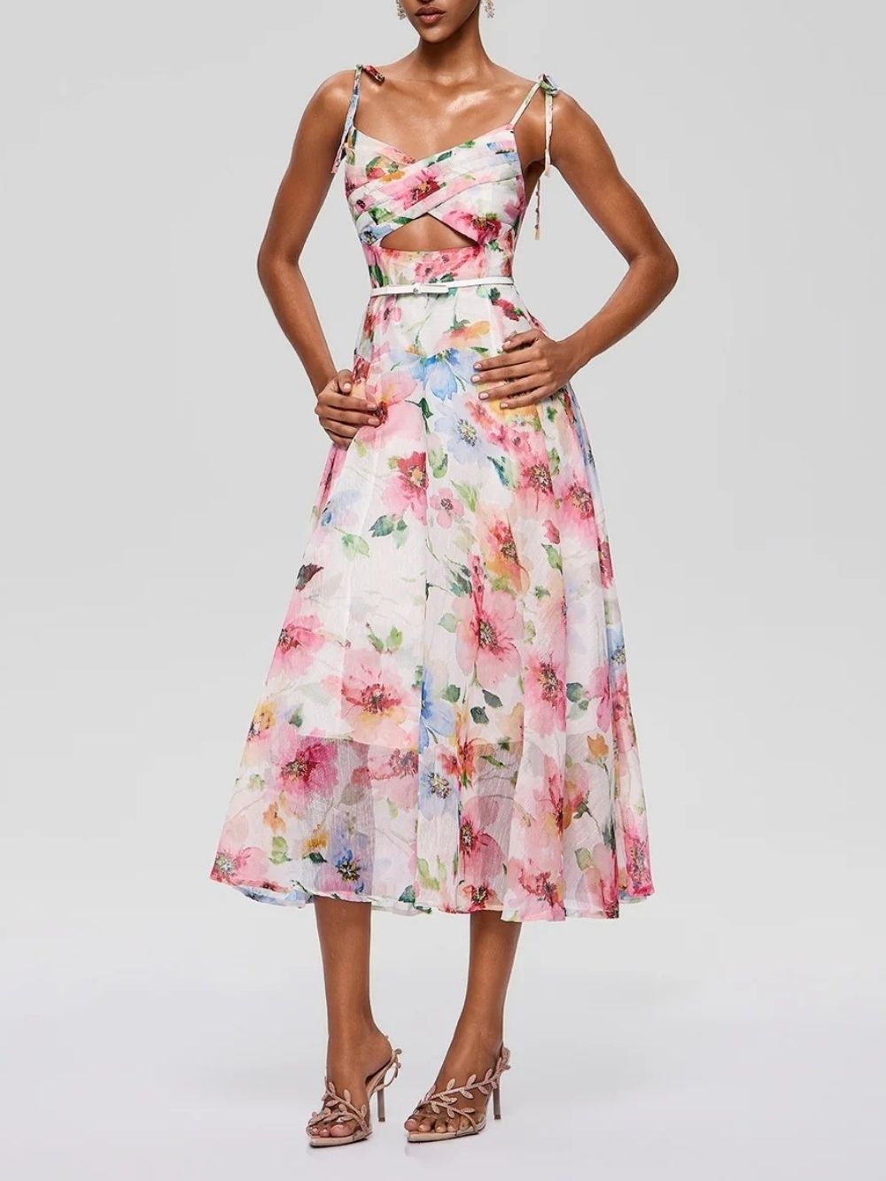 Walric Spaghetti Cutout Floral Midi Dress - OWNCI Walric Spaghetti Cutout Floral Midi Dress - OWNCI