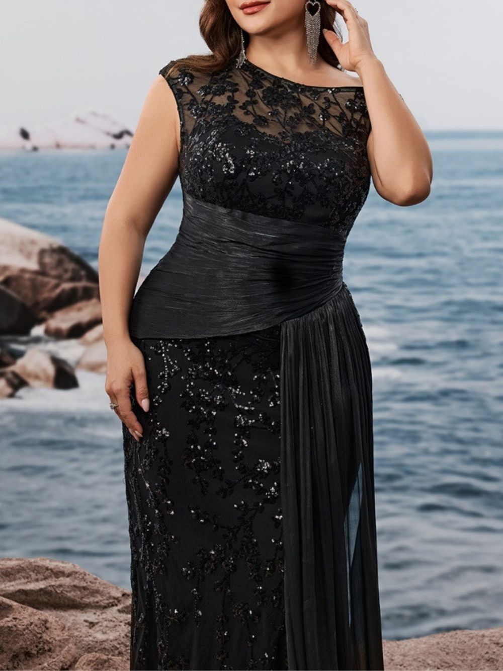 Mare Black Sequin Plus Size Maxi Dress - OWNCI Mare Black Sequin Plus Size Maxi Dress - OWNCI