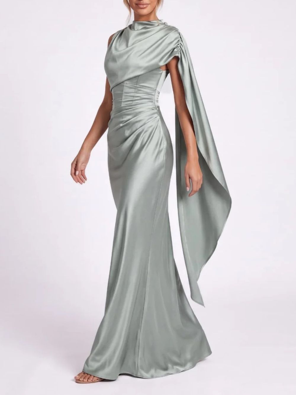 Tazuren Cape Satin Lace Up Maxi Dress - OWNCI Tazuren Cape Satin Lace Up Maxi Dress - OWNCI