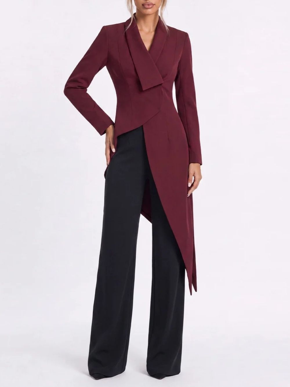 Qalvera Long Sleeve Asymmetric Blazer - OWNCI Qalvera Long Sleeve Asymmetric Blazer - OWNCI