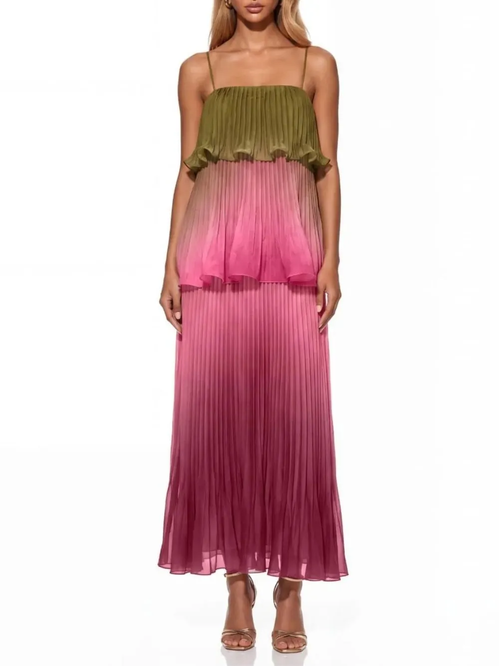 Praevik Spaghetti Pleated Maxi Dress - OWNCI