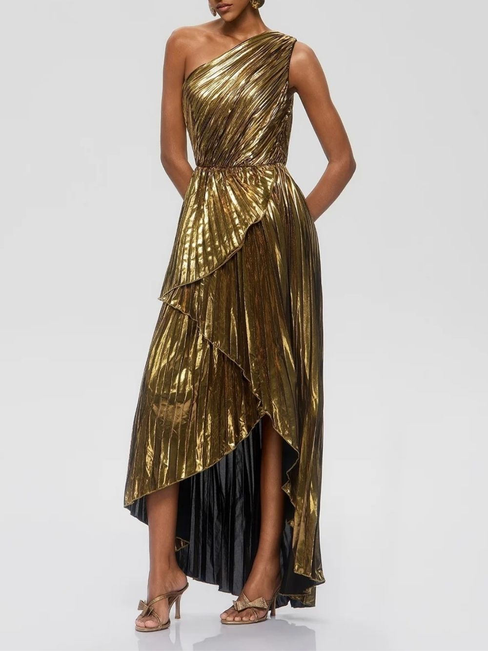 bca93d928c017c3fca1569a4776ce1fd Galena One Shoulder Pleated Metallic Dress