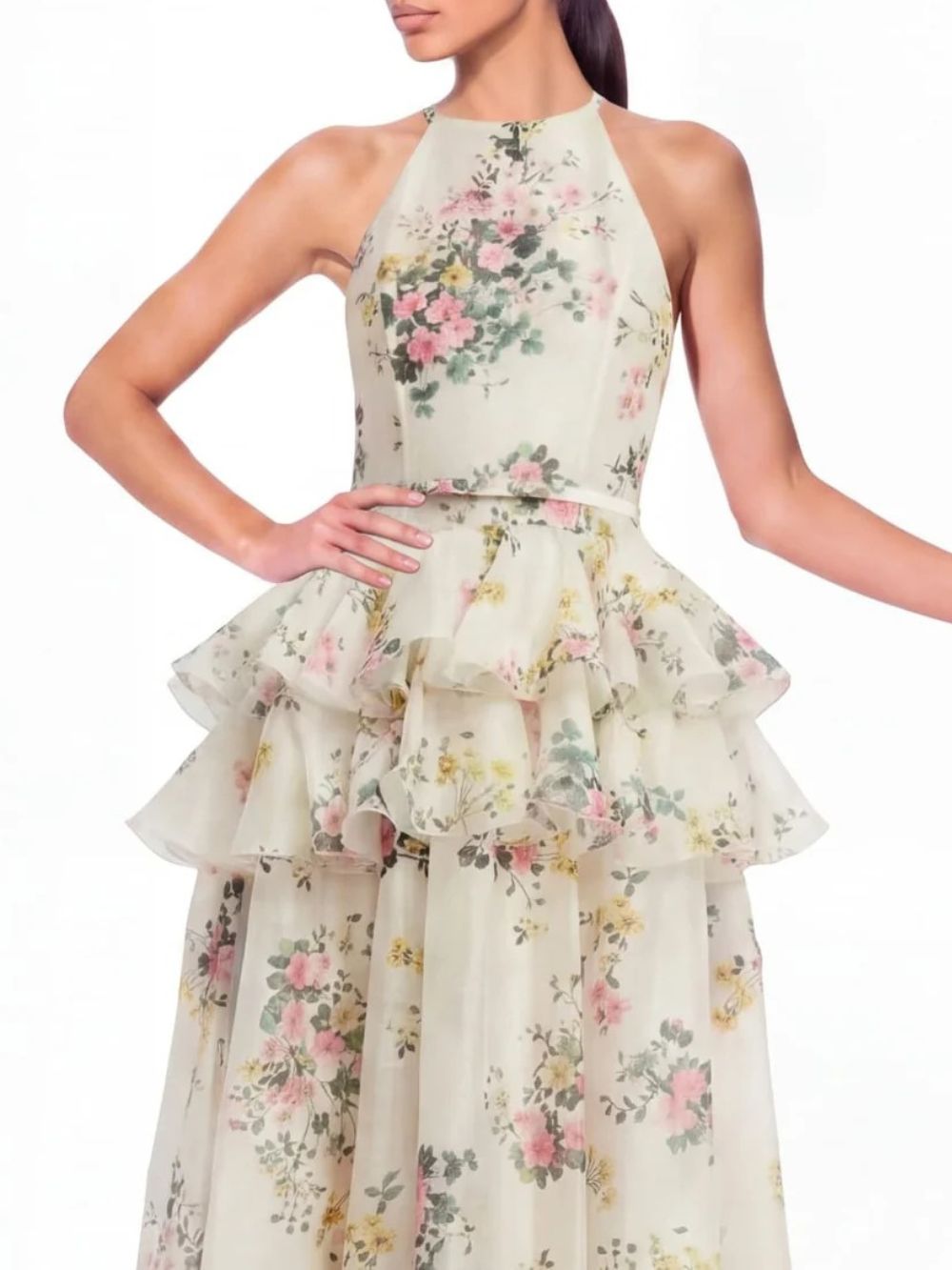 Ravelix Floral Ruffle Maxi Dress In Beige - OWNCI