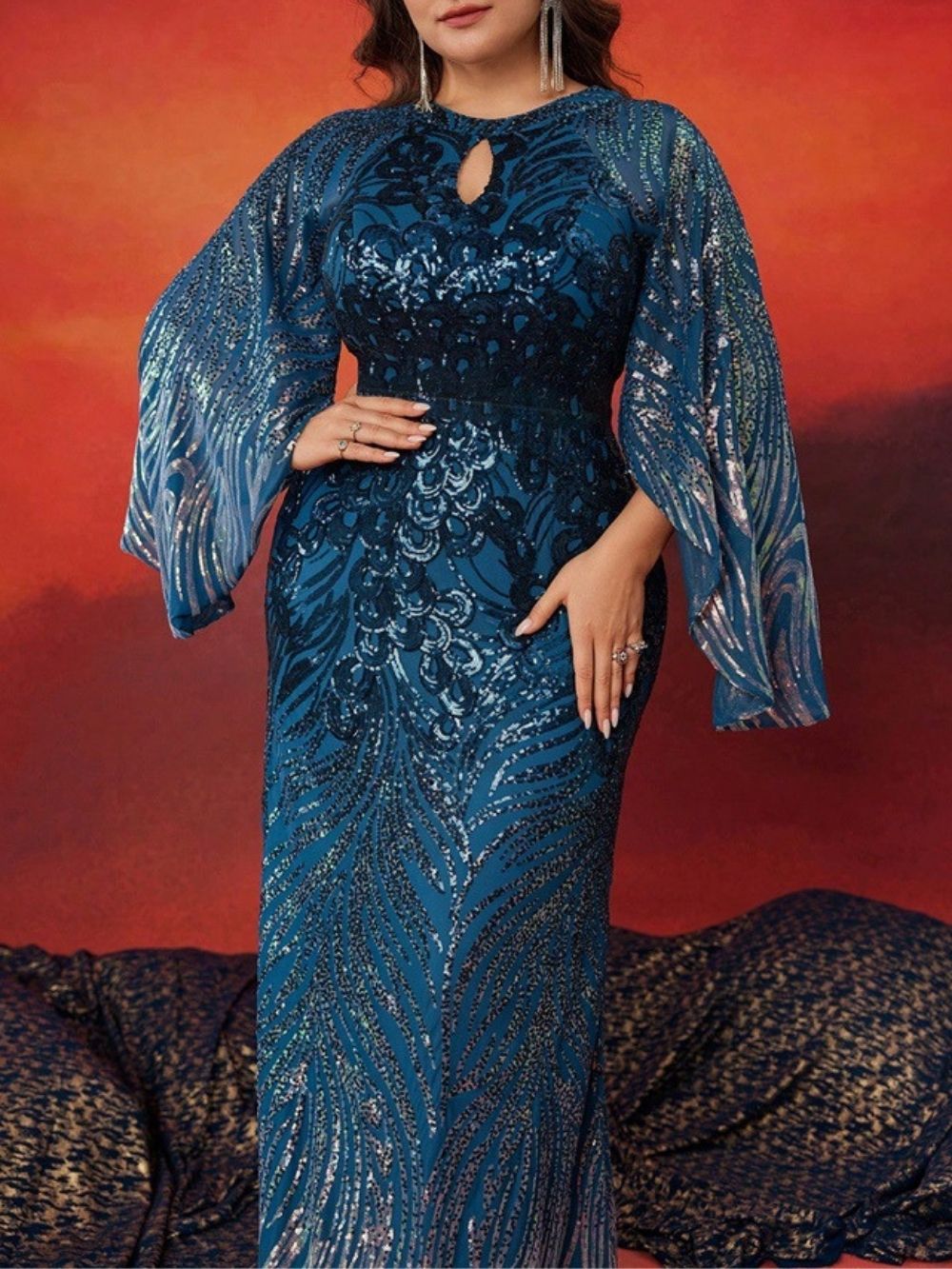 Maren Blue Sequin Plus Size Maxi Dress - OWNCI Maren Blue Sequin Plus Size Maxi Dress - OWNCI