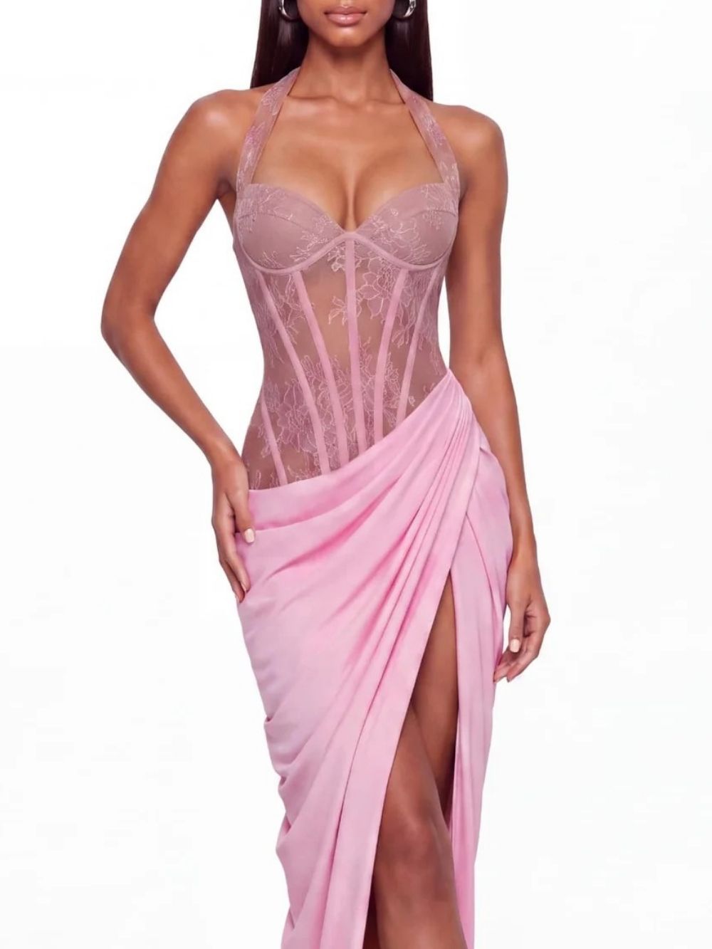 Zandor Halterneck Lace Split Maxi Dress - OWNCI Zandor Halterneck Lace Split Maxi Dress - OWNCI